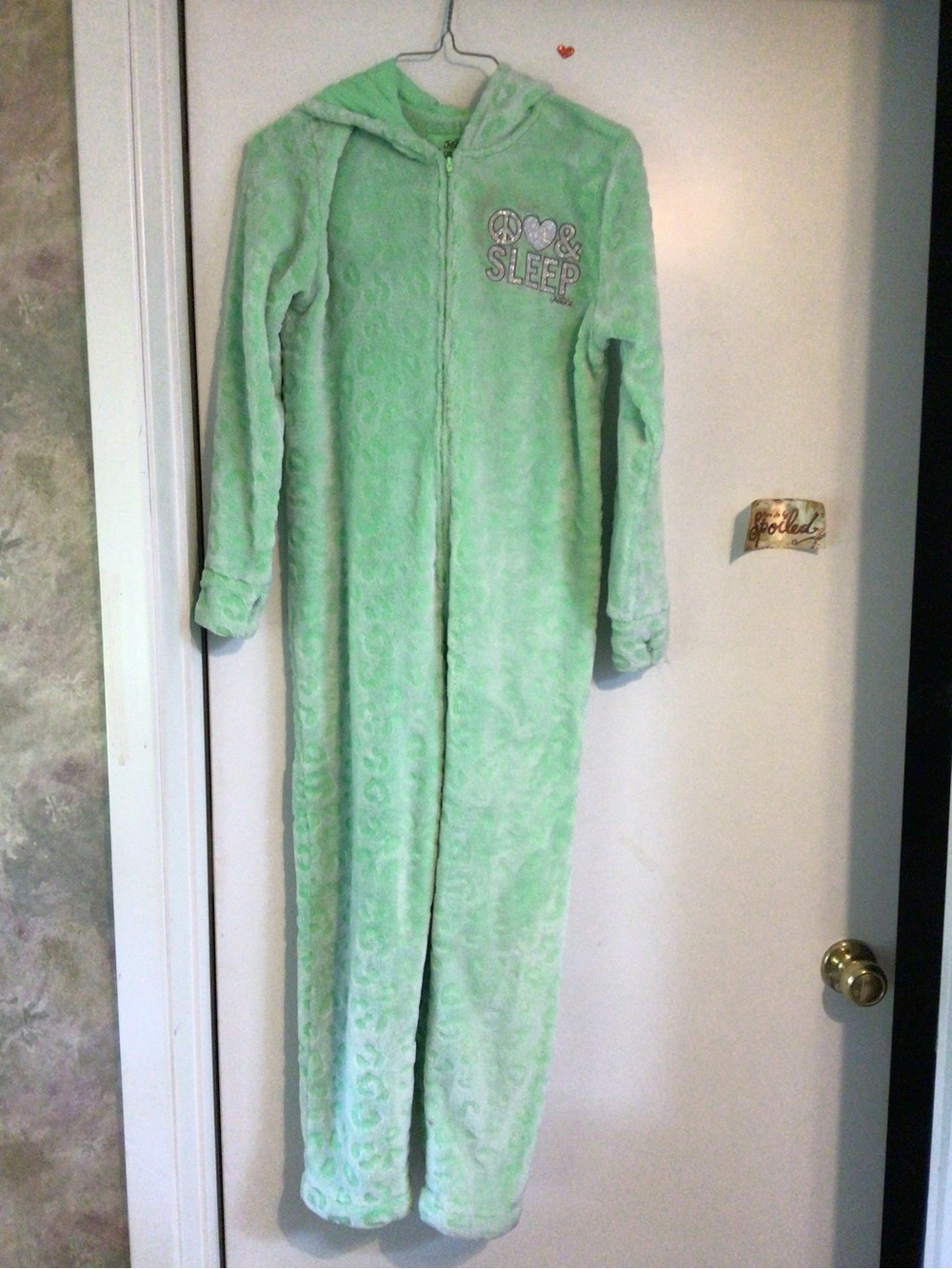 Cozy Green Hooded Onesie - "Peace Love & Sleep"